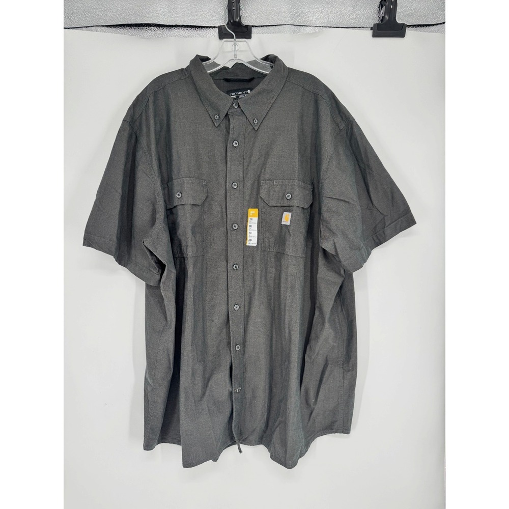 Carhartt Shirt 3XL Tall 3XLT Black Chambray Loose Fit Short Sleeve Button Down